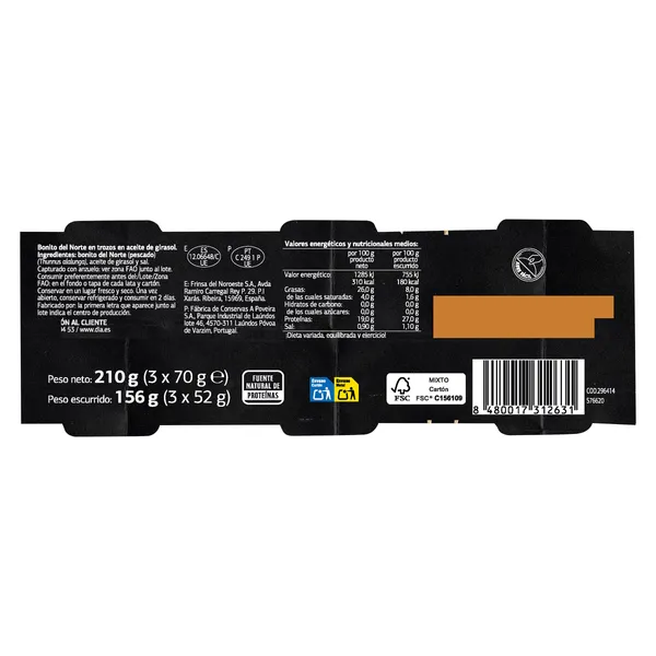 Trozos de bonito del Norte Dia Mari Marinera lata 3 x 52 g 3