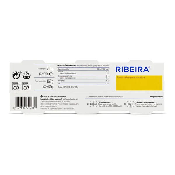 Trozos de atún en aceite de girasol Ribeira 3 x 52 g 4