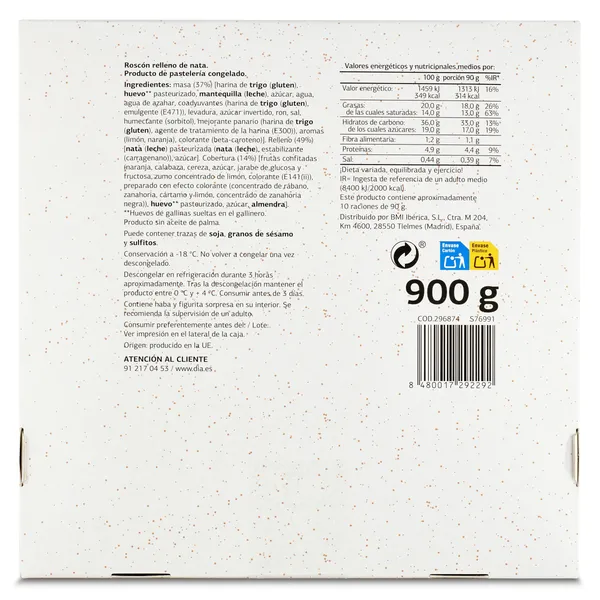 Roscón de Reyes relleno de nata El Horno Real Dia caja 900 g 3