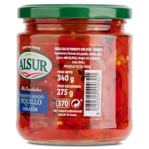 Ensalada de pimientos del piquillo asados con atún Alsur bandeja 275 g 3