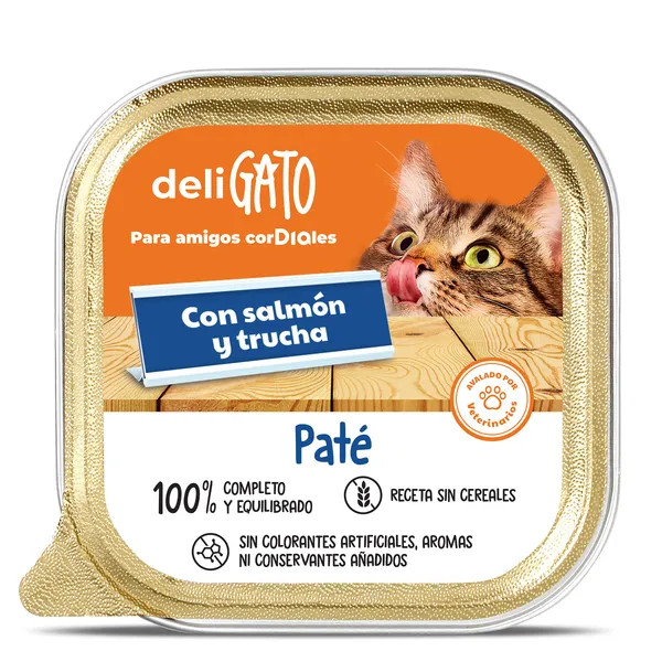 Paté para gato con salmón y trucha Dia Deligato 100 g 2