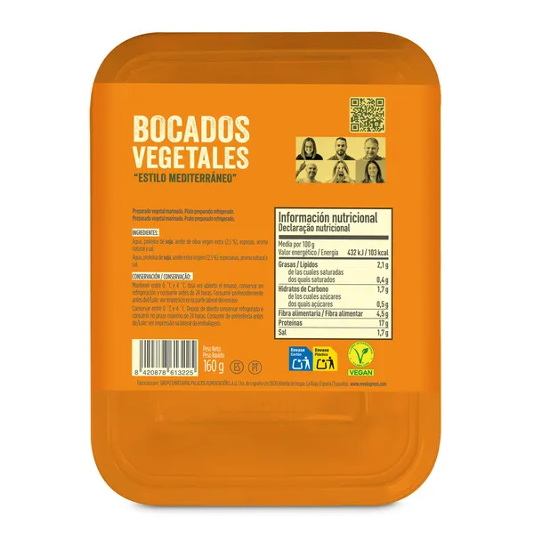 Bocados vegetales estilo Mediterráneo Revolu green bandeja 160 g 2