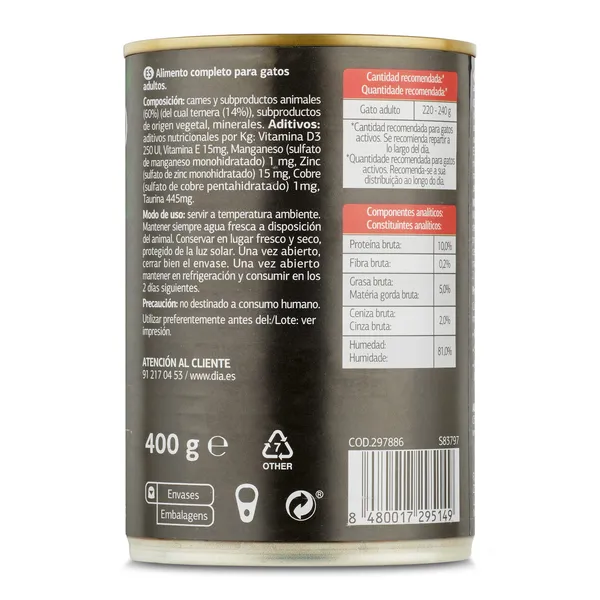 Alimento para gatos paté de ternera Deligato de Dia lata 400 g 3