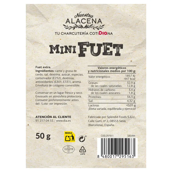 Mini fuet Dia Nuestra Alacena 50 g 3