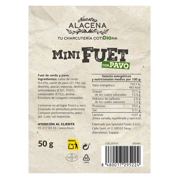 Mini fuet de pavo Dia Nuestra Alacena 50 g 3