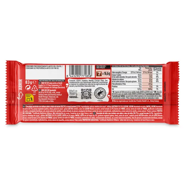 Chocolate con leche con relleno sabor dulce de leche Nestlé Extrafino  83 g 2