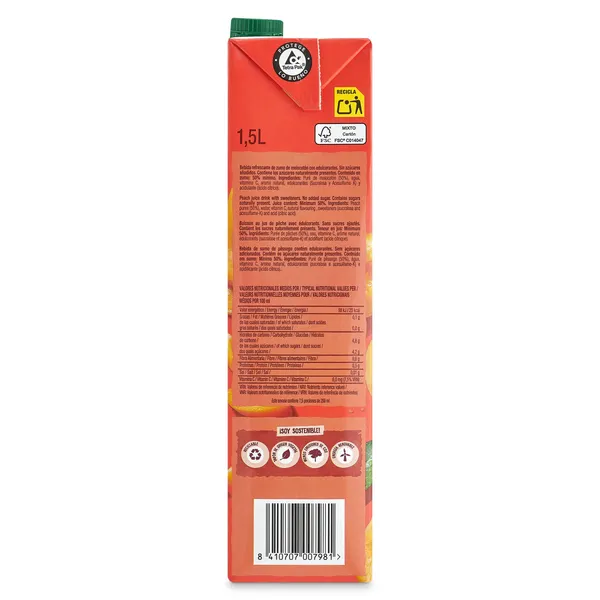 Bebida de zumo de melocotón sin azúcares añadidos Juver Disfruta brik 1.5 L 3