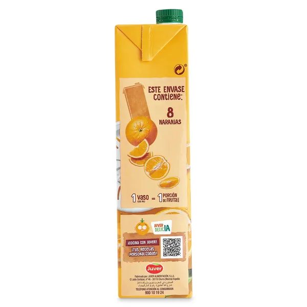 Bebida de zumo de naranja sin azúcares añadidos Juver Disfruta brik 1.5 L 4