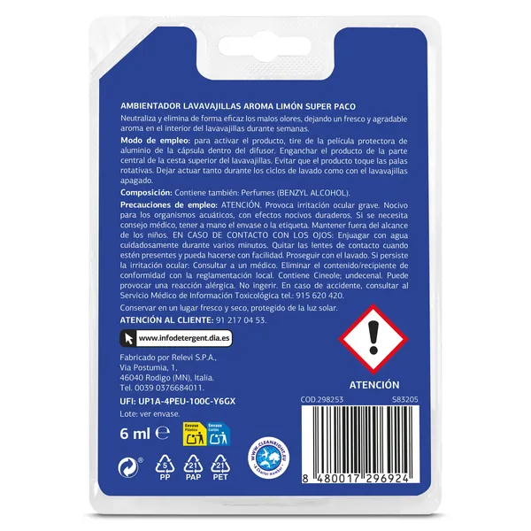 Ambientador para lavavajillas limón Dia Super Paco 6 ml 3