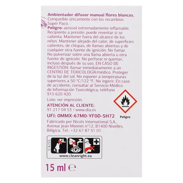 Difusor ambientador manual con recambio flores blancas Super Paco de Dia caja 1 unidad 3