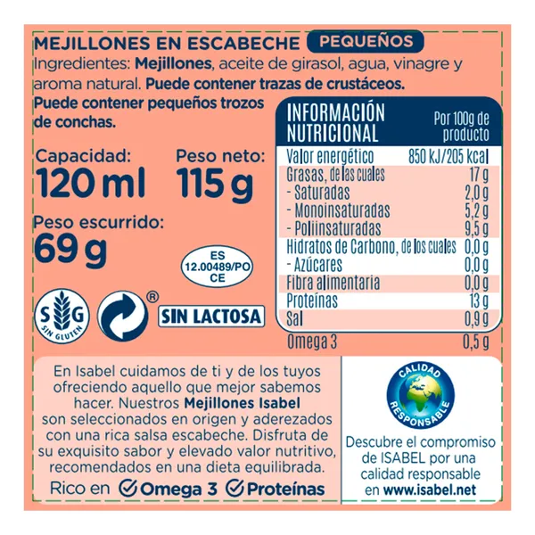 Mejillones en escabeche pequeños Isabel lata 69 g 3