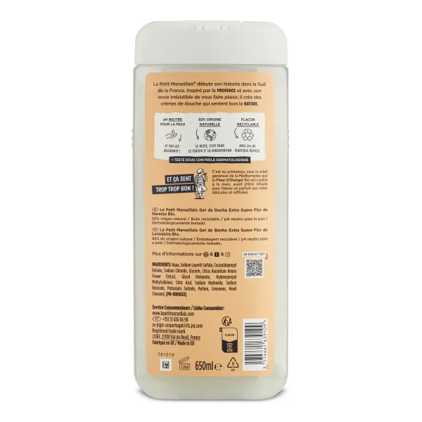 Gel de ducha con flor de azahar Le petit marseillais botella 650 ml 2