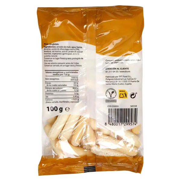 Picos de pan sin gluten El Molino de Dia 100 g 3