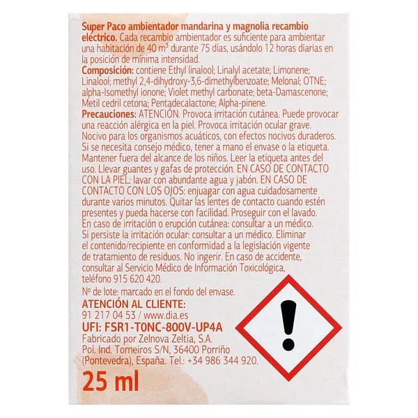 Ambientador eléctrico mandarina y magnolia recambio  Super Paco de Dia caja 1 unidad 3