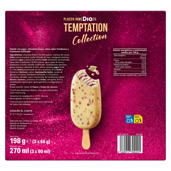 Helado bombón yogur y frutos rojos Dia Temptation 3 x 66 g 4