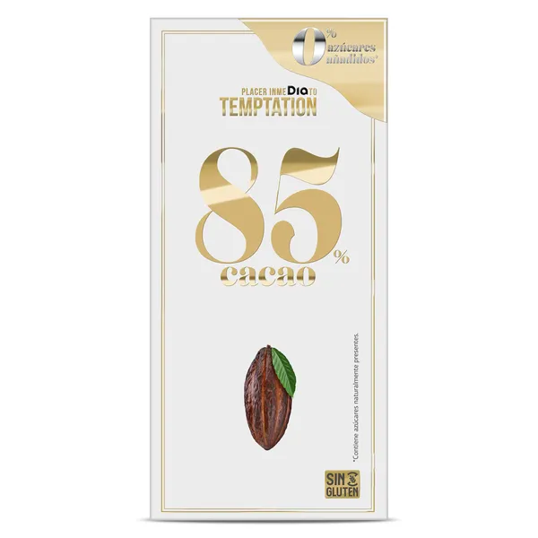 Chocolate negro 85% cacao sin azúcares añadidos Dia Temptation 100 g 2