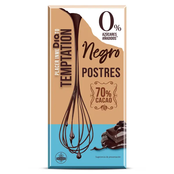 Chocolate negro para postres sin azúcares añadidos Dia Temptation 200 g 2