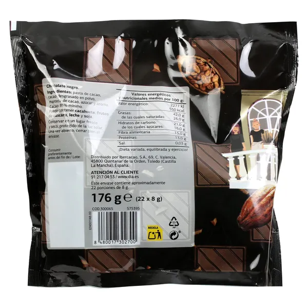 Chocolate negro 85% cacao en porciones Dia Temptation bolsa 176 g 3