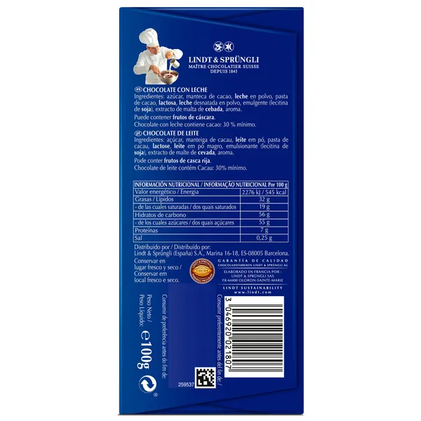 Chocolate con leche Lindt 100 g 2