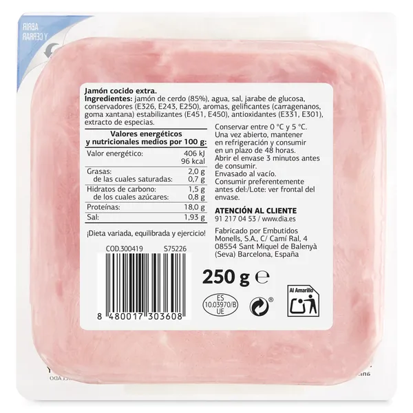 Jamón cocido extra Dia Nuestra Alacena 250 g 3