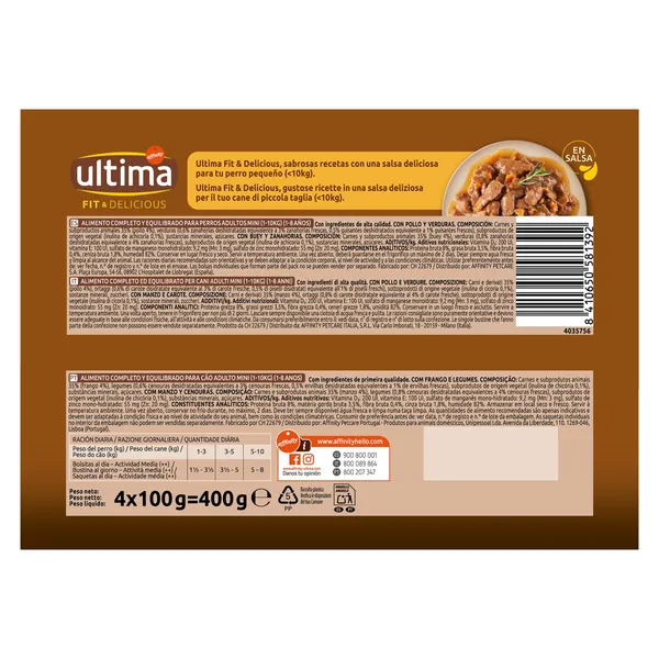 Alimento húmedo para perros mix con pollo y buey Ultima 4 x 100 g 3
