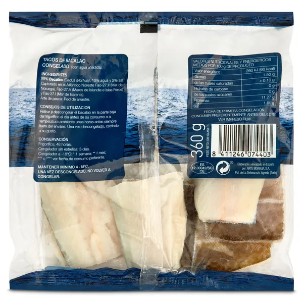 Tacos de bacalao ArtMorhua bolsa 360 g 2
