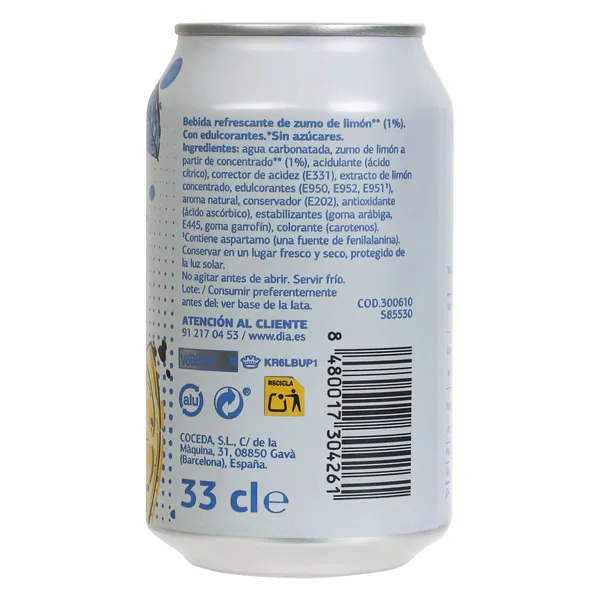 Refresco de limón zero Upss Dia lata 33 cl 2