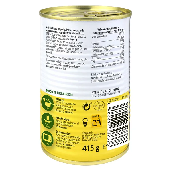 Albóndigas de pollo Dia Al Punto 415 g 2
