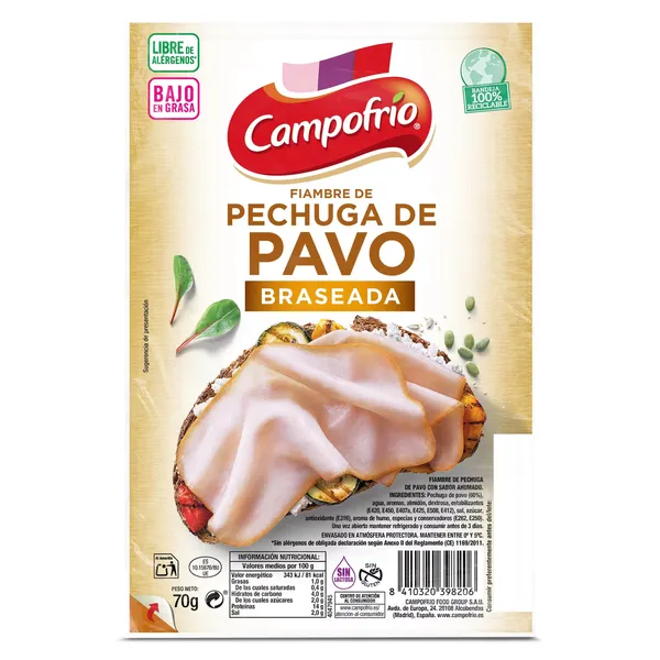 Pechuga de pavo braseada Campofrío 70 g 2