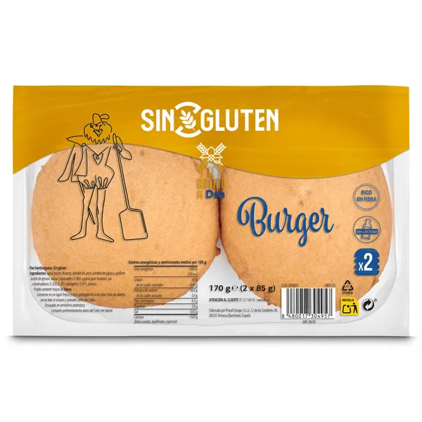 Pan de hamburguesa sin gluten El Molino de Dia 170 g 2
