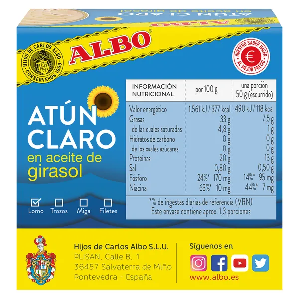 Atún claro en aceite de girasol Albo 67 g 2