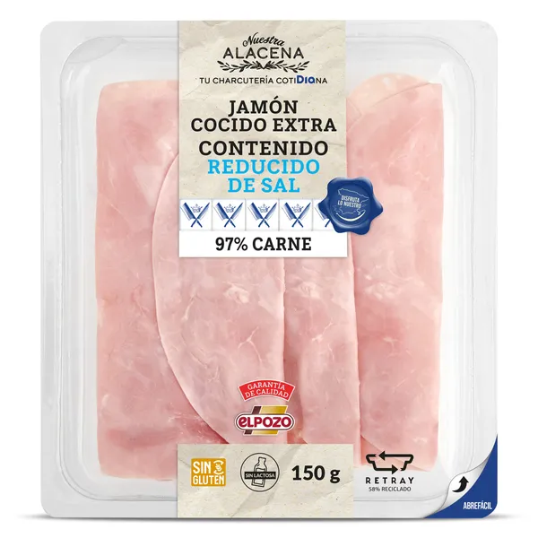 Jamón cocido extra reducido en sal Nuestra Alacena de Dia sobre 150 g
