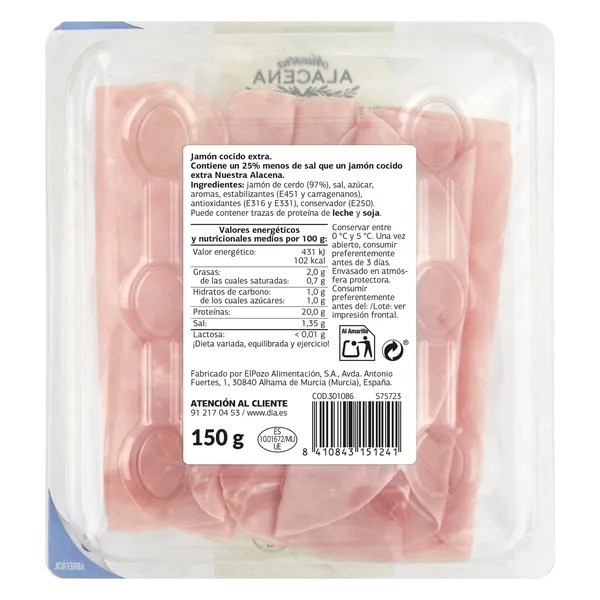 Jamón cocido extra reducido en sal Nuestra Alacena de Dia sobre 150 g 2