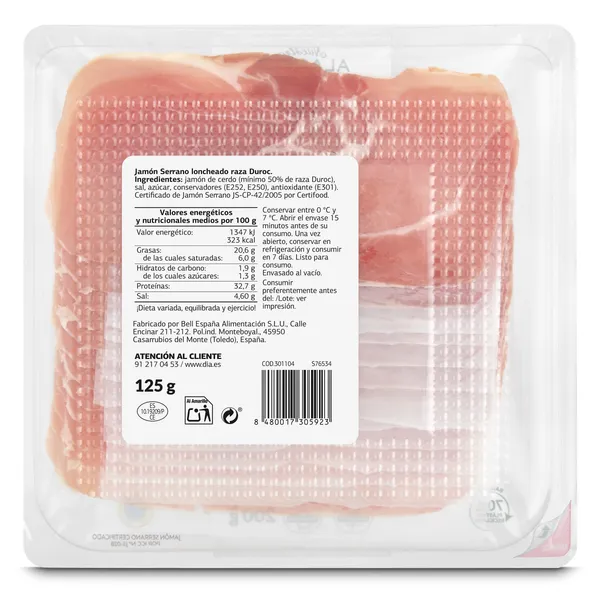 Jamón serrano 50% Duroc Dia Nuestra Alacena sobre 125 g 2