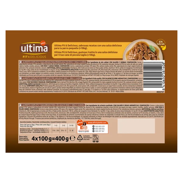 Alimento para perros mini adultos mix salmón/pavo Ultima bolsa 4 x 100 g 3