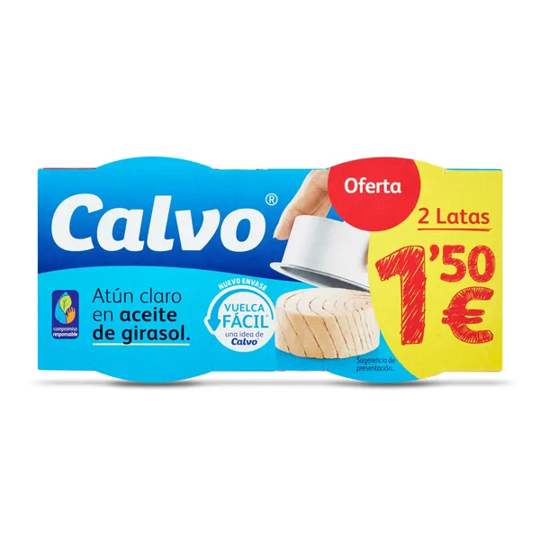 Atún claro en aceite de girasol Calvo lata 2 x 52 g 2