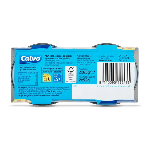 Atún claro en aceite de girasol Calvo lata 2 x 52 g 3