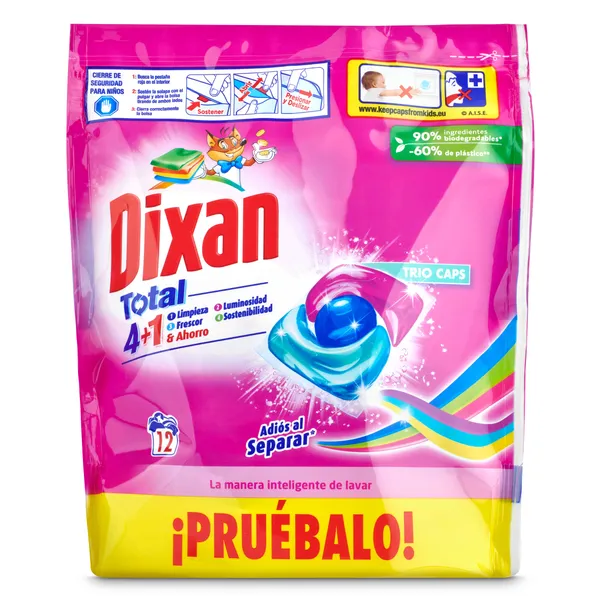 Detergente máquina cápsulas adiós al separar Dixan bolsa 12 lavados 2