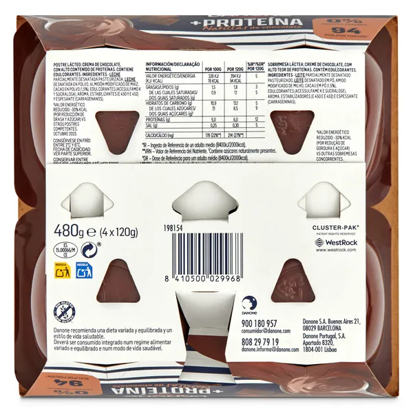 Natillas de chocolate alta en proteínas Danone pack 4 x 120 g 2