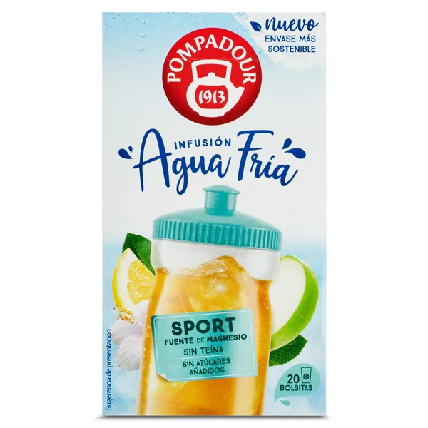 Infusión sport con magnesio agua fría Pompadour caja 20 unidades 2