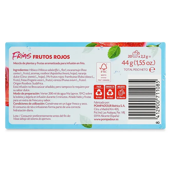 Infusión de frutos rojos agua fría Pompadour caja 20 unidades 4