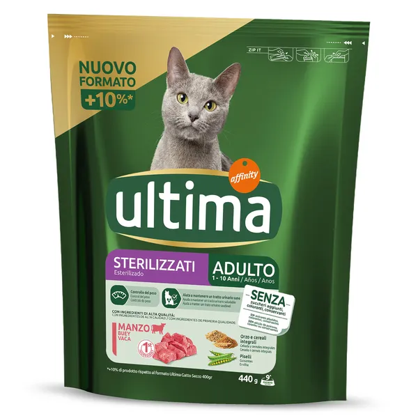 Alimento para gatos esterilizados con buey Ultima bolsa 440 g