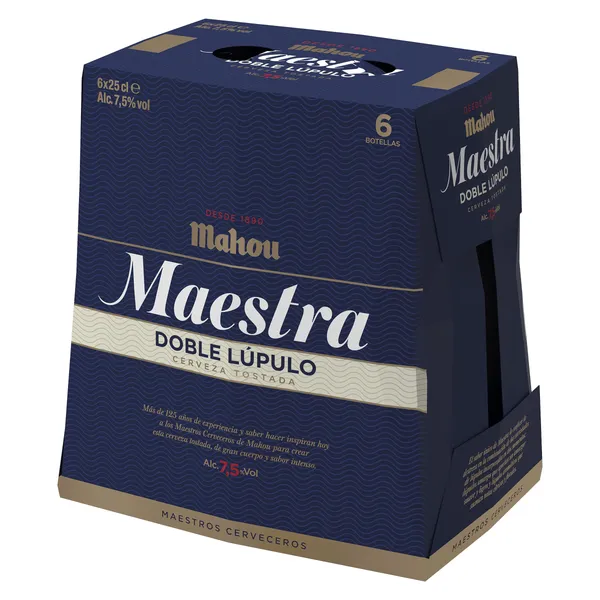 Cerveza tostada doble lúpulo Mahou Maestra botella 6 x 25 cl
