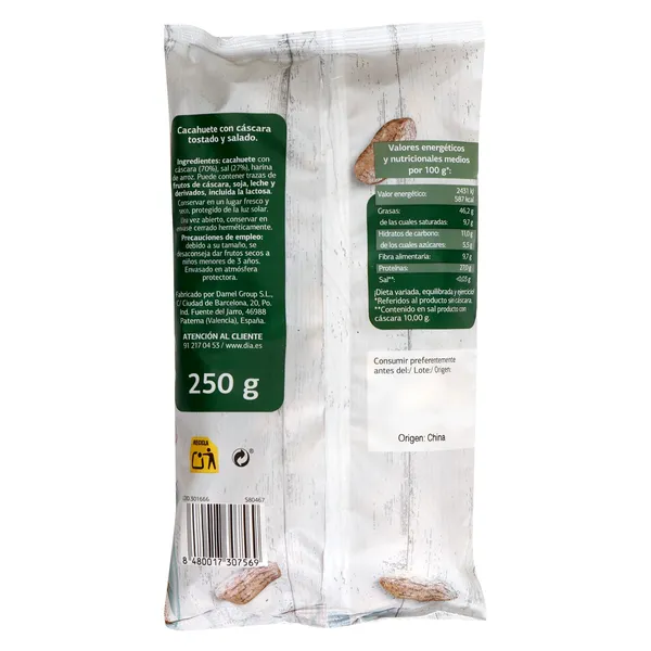 Cacahuetes con cáscara salados Dia Naturmundo bolsa 250 g 2