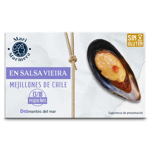 Mejillones de Chile en salsa vieira 13/18 piezas Mari Marinera de Dia lata 69 g 2