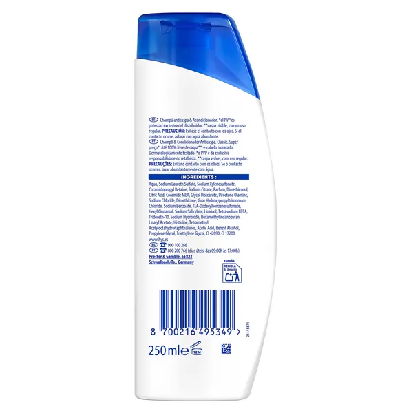 Champú anticaspa dos en uno clásico H&s botella 250 ml 2