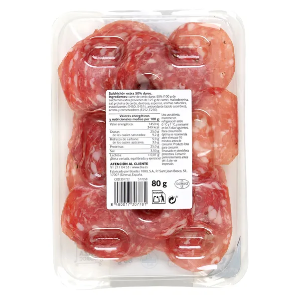 PÉTALOS salchichón extra 50% duroc Nuestra Alacena de Dia sobre 80 g 2