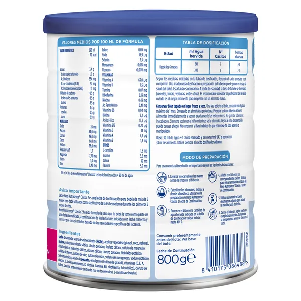 Leche infantil 2 classic Hero Baby Nutrasense 800 g 2