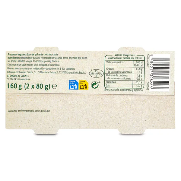 Preparado vegano sabor atún Dia Vegedia lata 2 x 80 g 3
