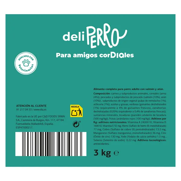 Alimento para perros con salmón y atún Deliperro de Dia bolsa 3 Kg 4